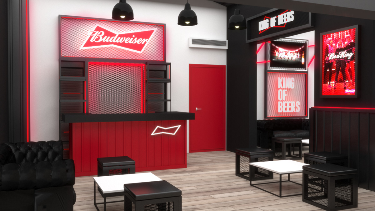 bar Budweiser design diseño furniture industrial Interior king of beers makeover remodelacion