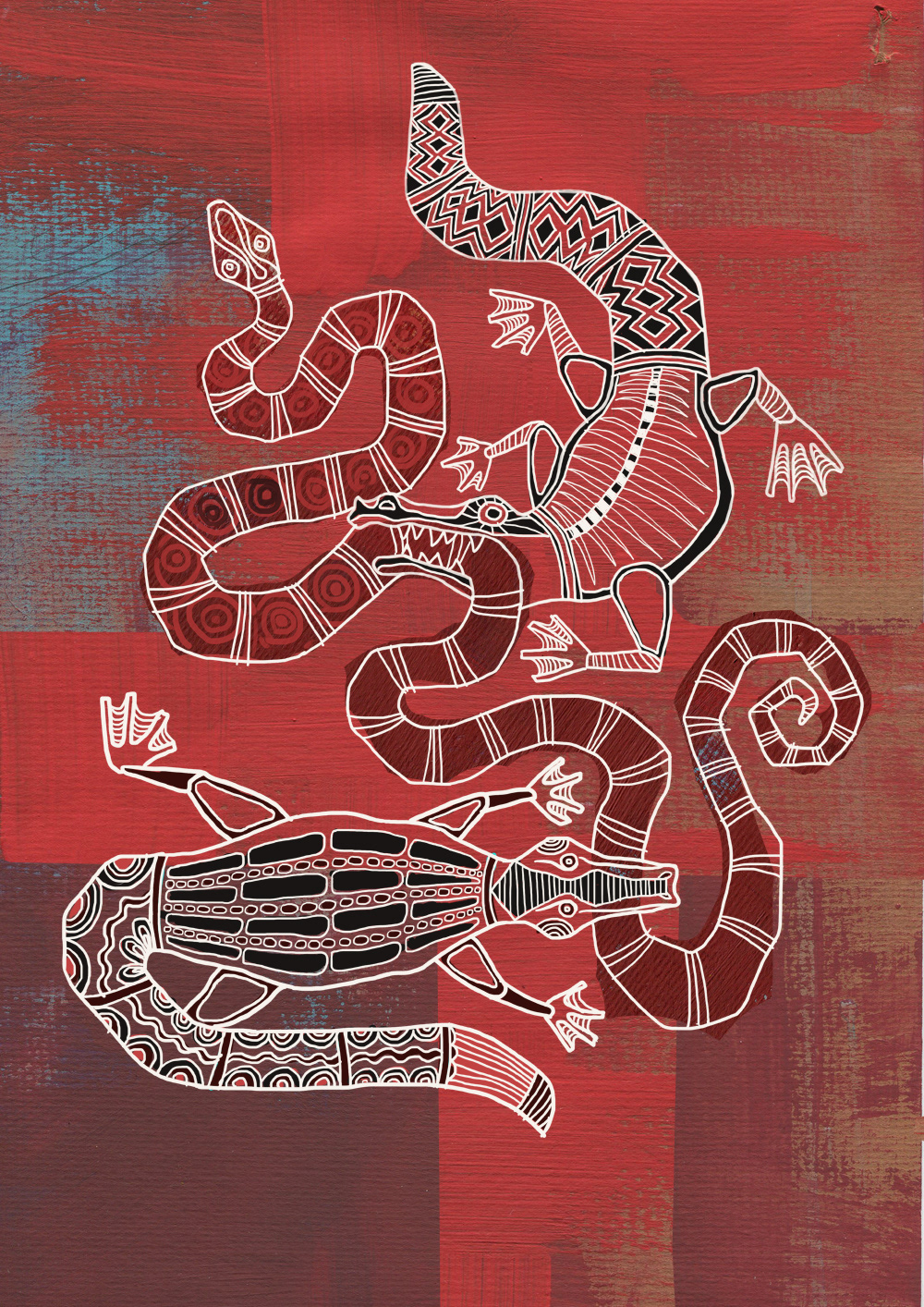 Aboriginal Art print Australia animals Ethnic животные аборигены этника принт австралия
