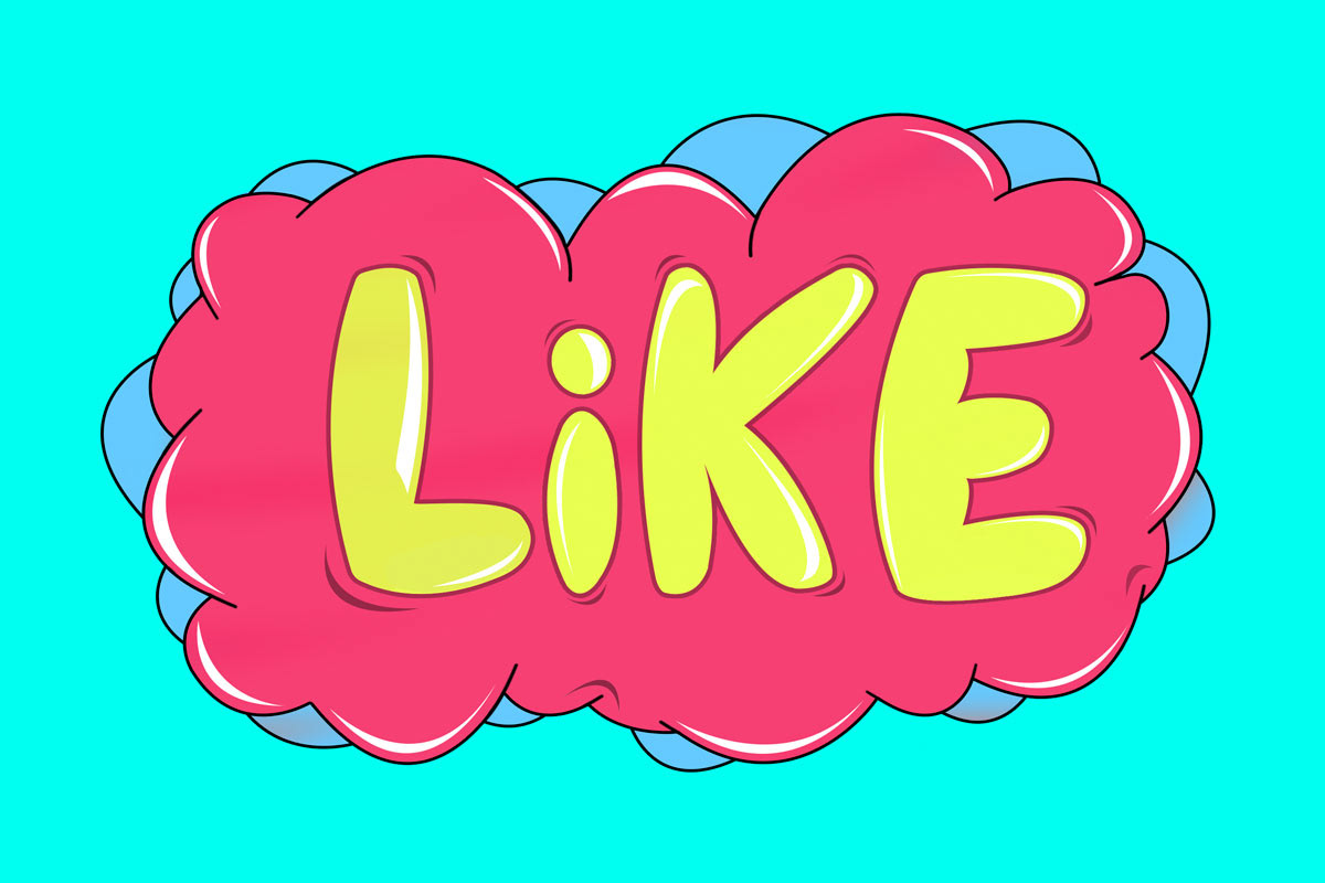 Like bubble cloud pink  blue yellow illustra letters