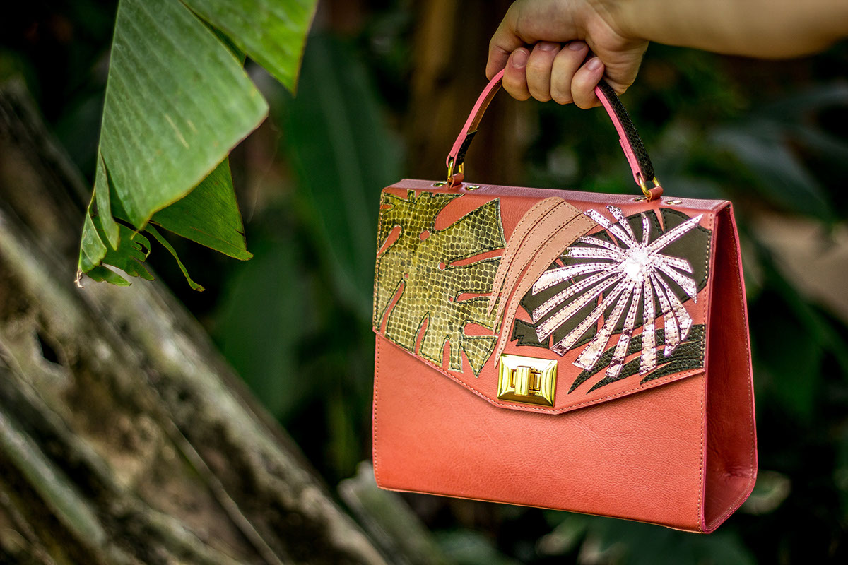leather design leather bag Leather Handbags handbags Jewelry Design  statement earrings naive art inspired tropical bags resort road to hana