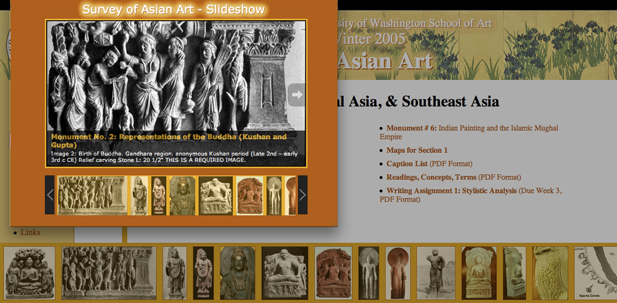 university of washington art art history asian art academic University course website slideshow syllabus html5 css jquery JavaScript