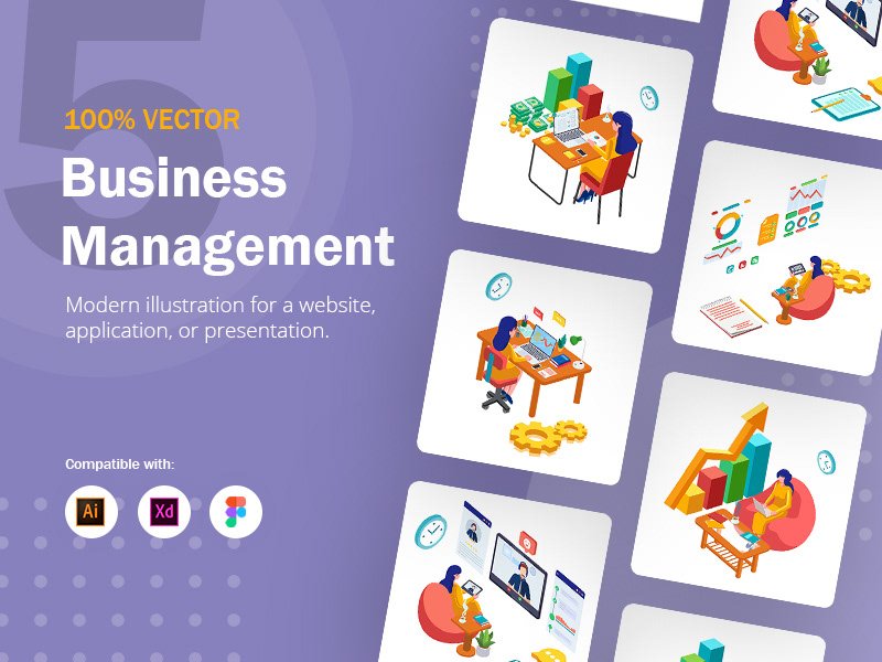app business Character Collection ILLUSTRATION  Isometric management Responsive UI Web