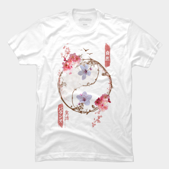 cherryblossoms cyncorartworks designbyhumans japanese kanji t-shirts tshirt tshirts yinyang zen