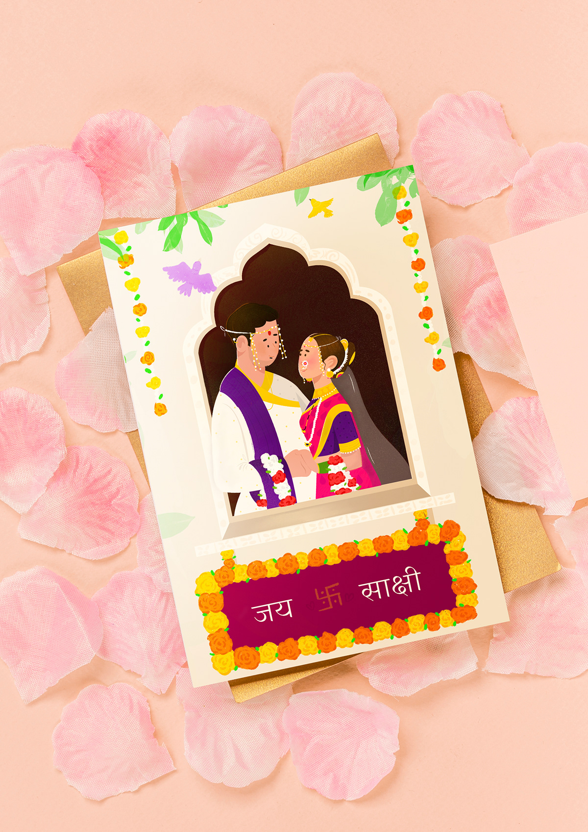 wedding card wedding invitation personalised digital portrait indian couple ILLUSTRATION  graphic design 