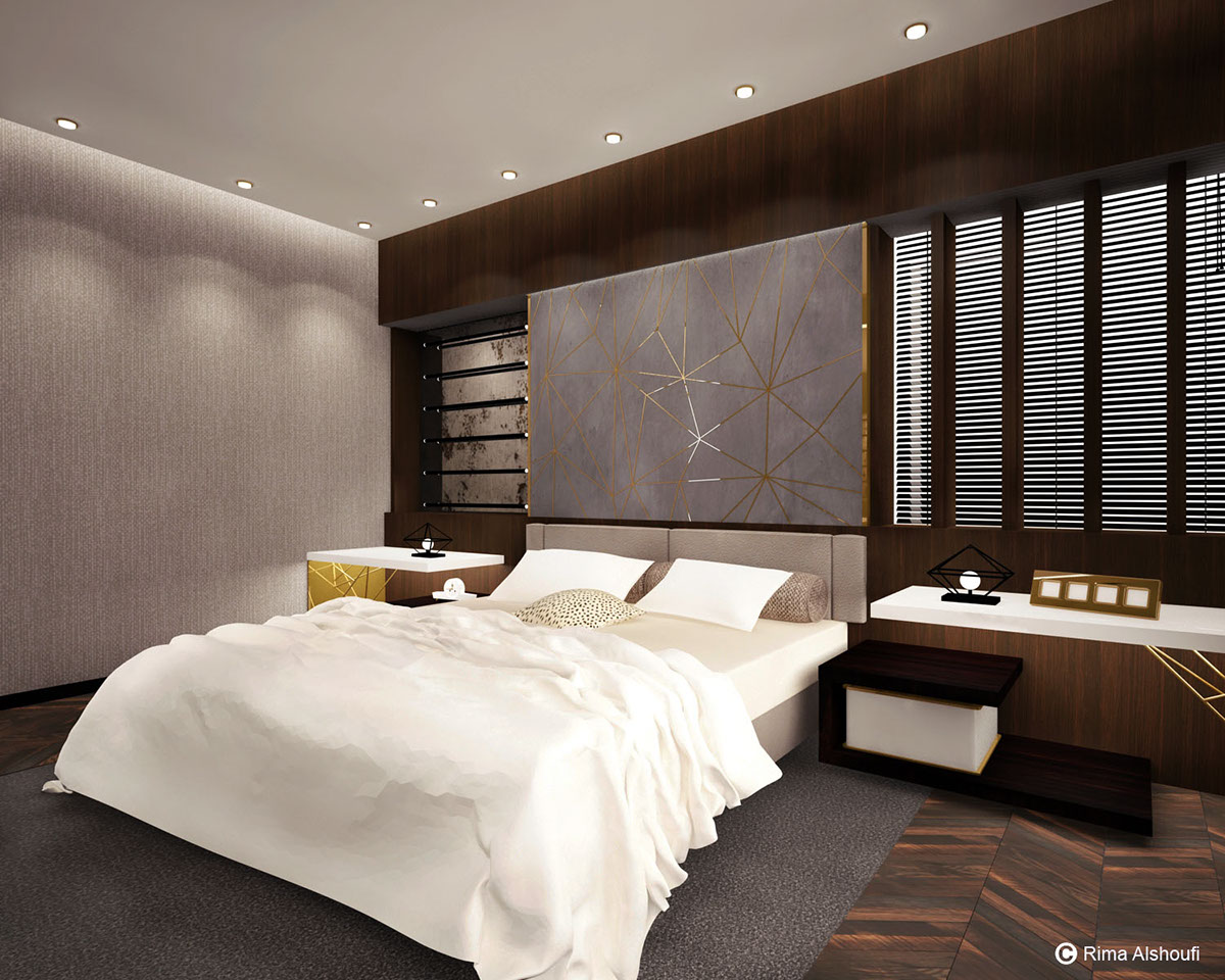 modern bedroom Master luxury Unique chic furniture Plan gold dubai mirror Interior concrete wood suite