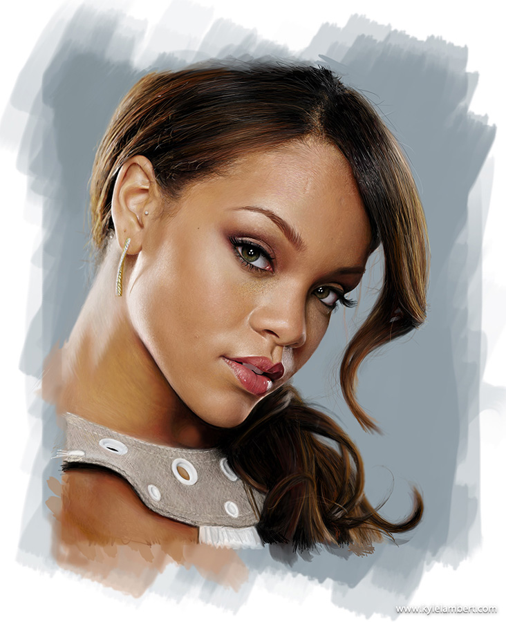 Rihanna photorealistic realistic digital painting celebrities celeb Umbrella