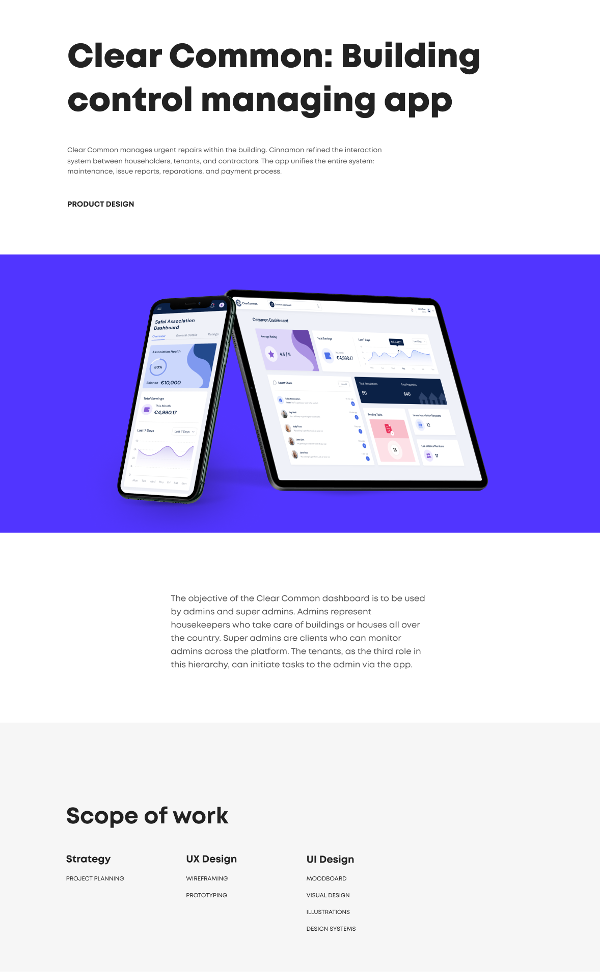 UX and UI design for the mobile app and the dashboard for managing buildings