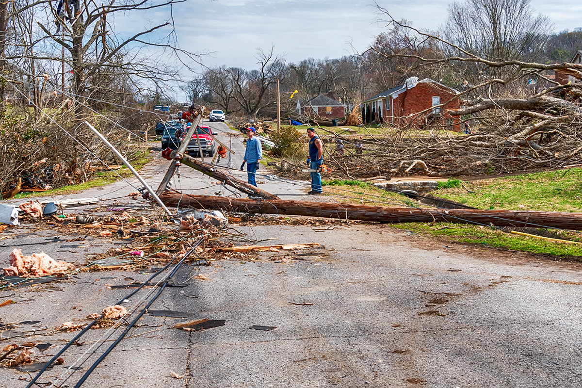 The 2020 Nashville tornado in Donaldson, TN, Lumar Lane,  showing Tornado Damage.
