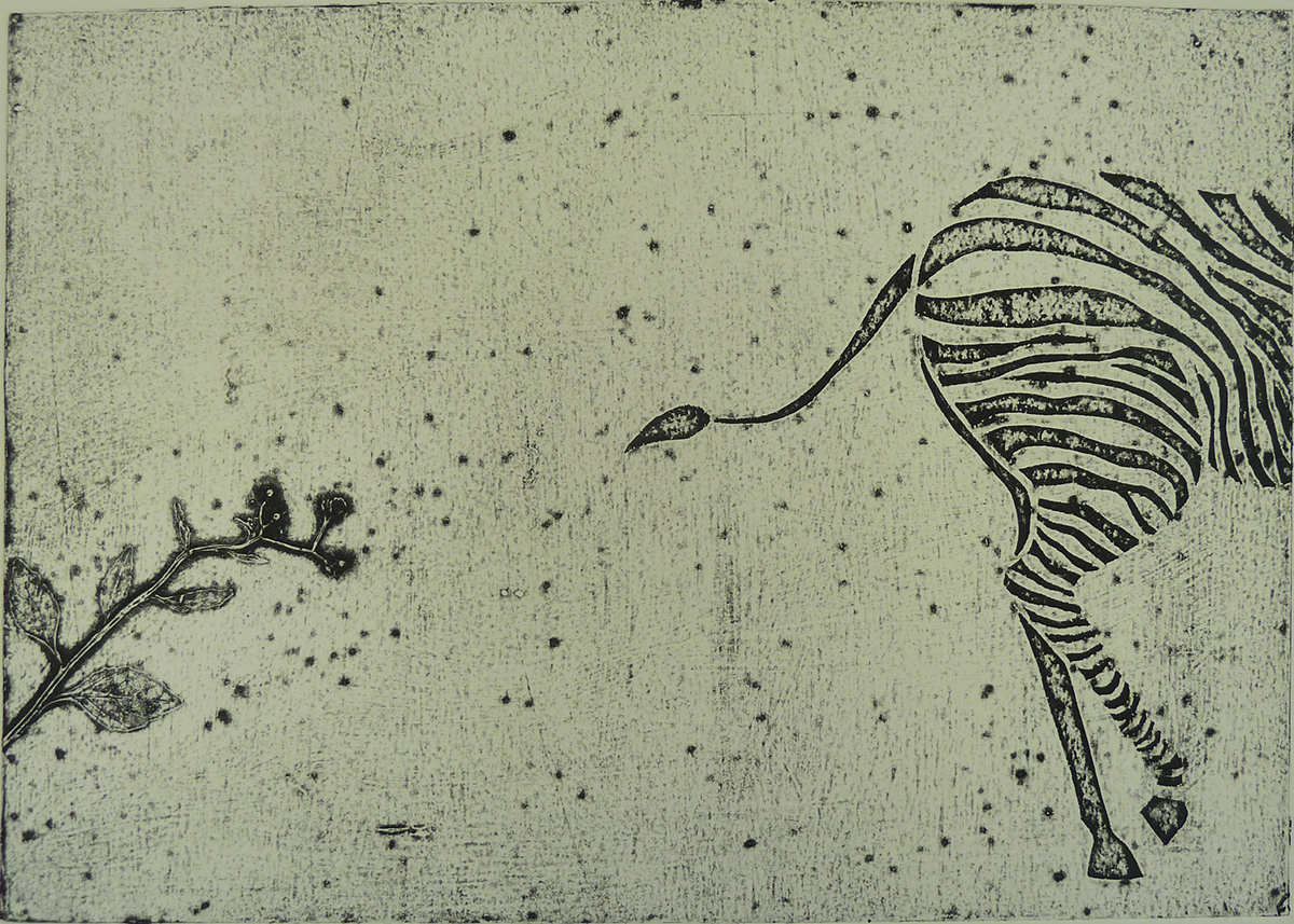 etching collagraph printmaking art photo animals Plant zebra maneki neko Cat duck photo etching deer cut out