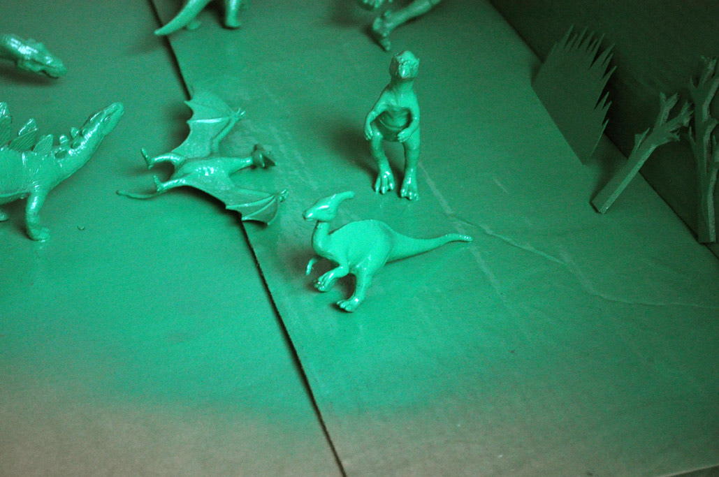 dinosaurs  installation paint spray sheep green set up hotel room Wrong installation