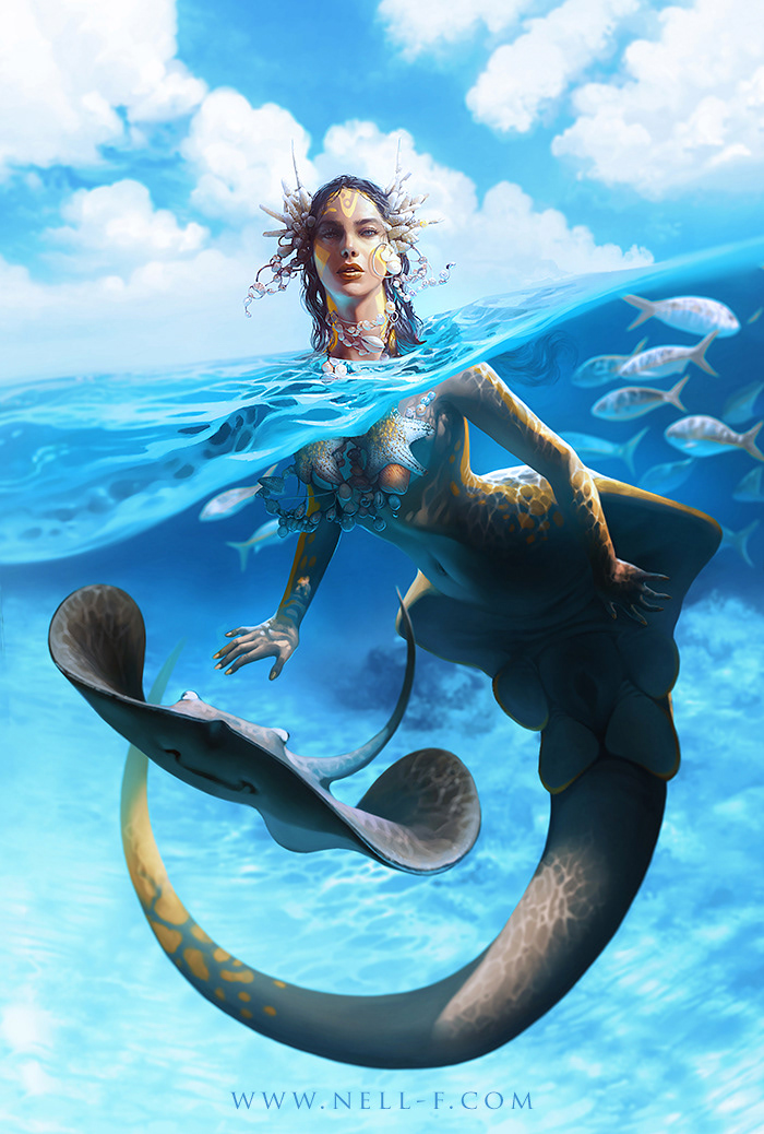 ray stingray mermaid Ocean Mythological Creature mermay blue sea Caribbean underwater