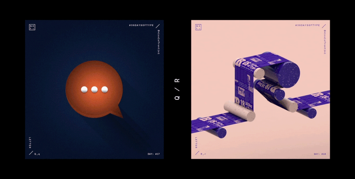 36daysoftype motiondesign 3D 36days cinema4d aftereffects ILLUSTRATION  nicolofrontini