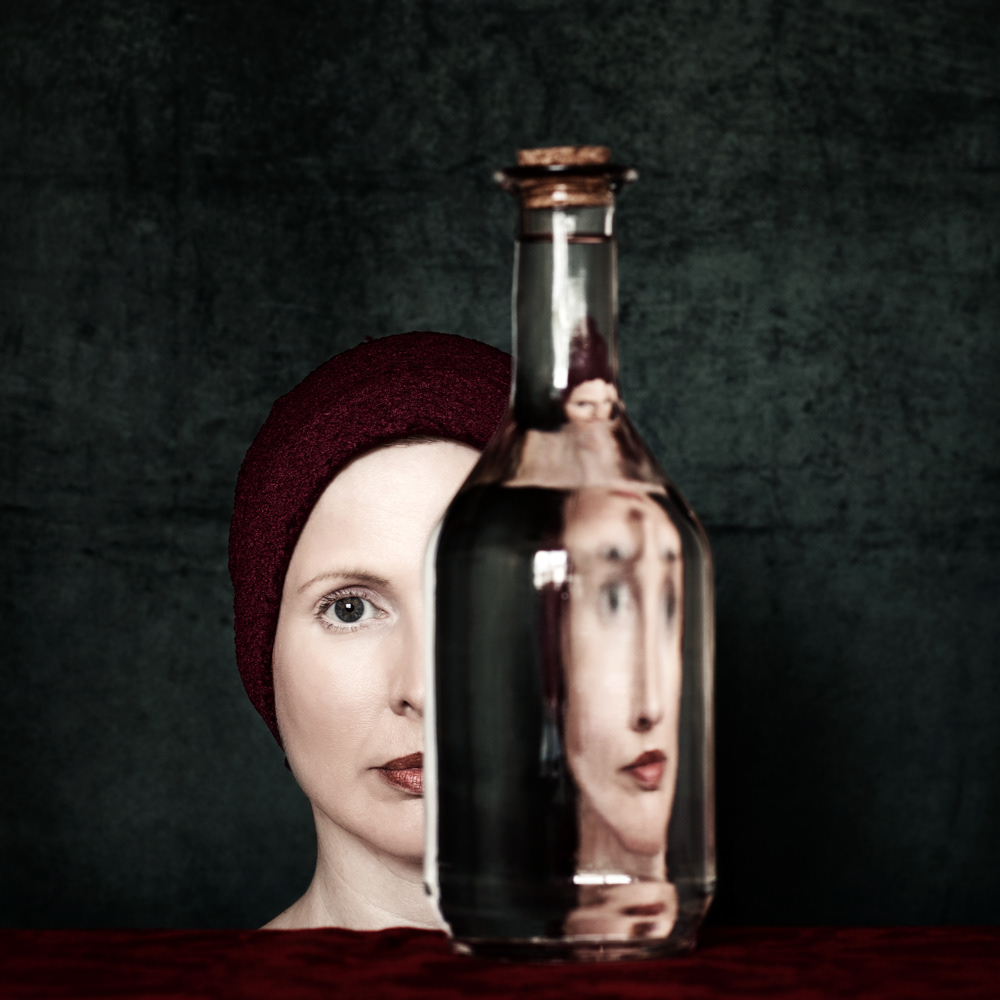 portrait reflection art bottle water experiments