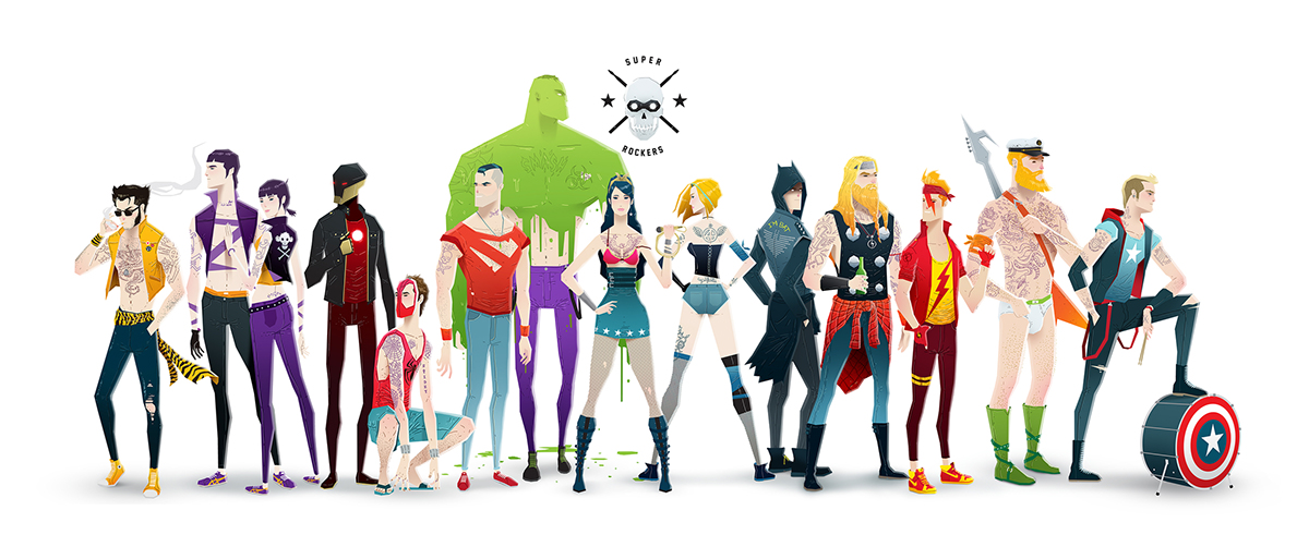 Adobe Portfolio marvel dc redesign superman spider-man batman wonder woman Flash logan Hulk rock rockers Aquaman Thor