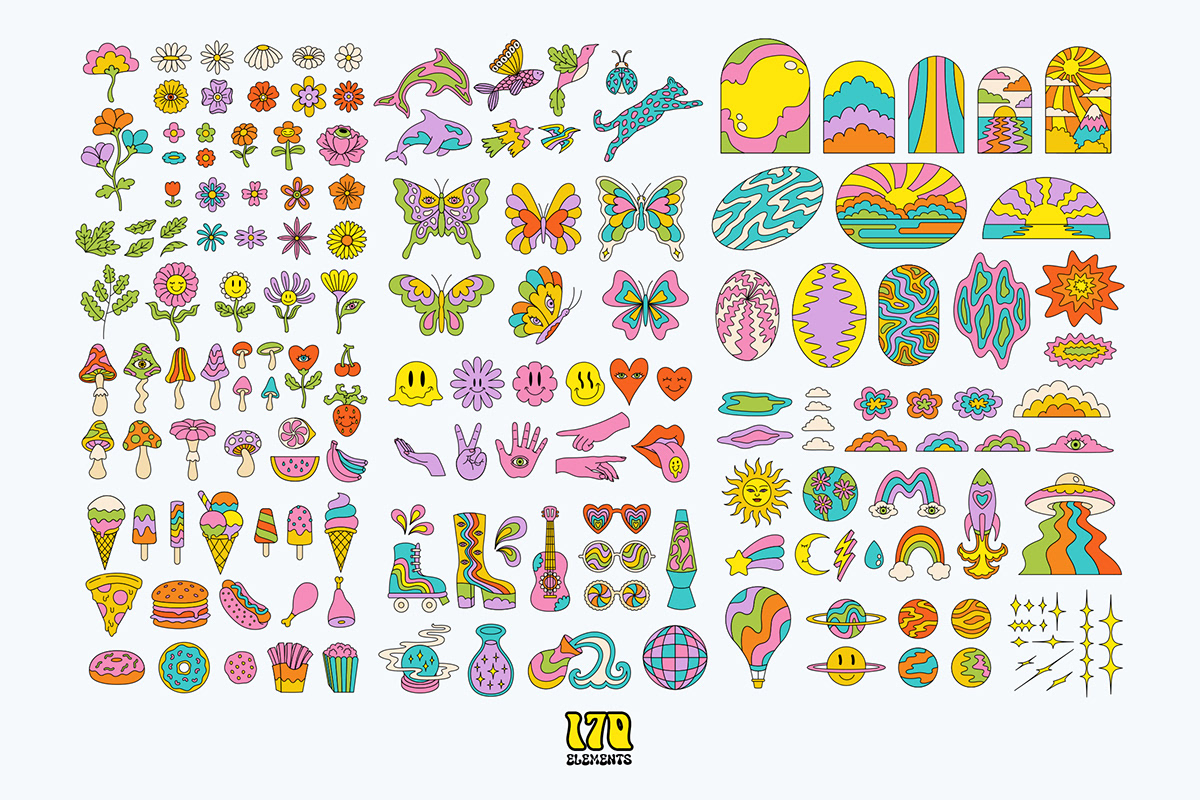 png vector Illustrator pattern vintage groovy hippie Retro 70s clipart