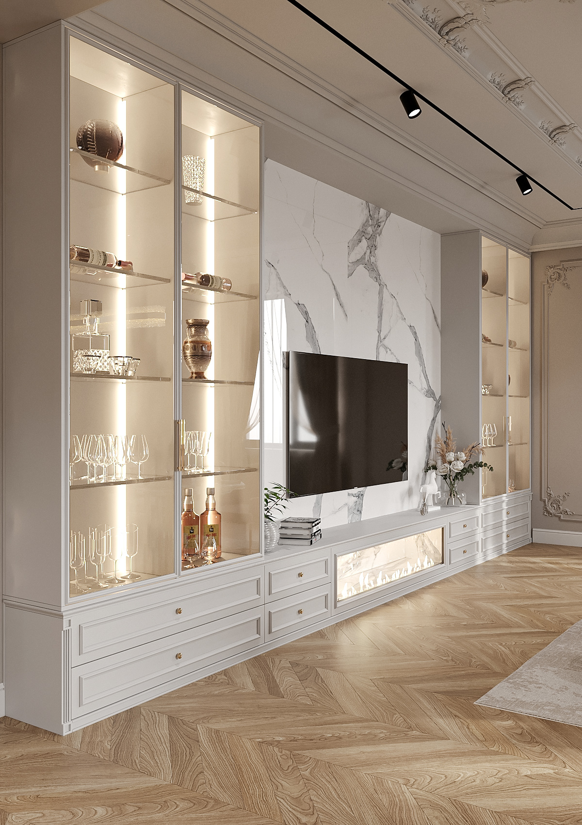 architecture interior design  3ds max Render Interior visualization design neoclassic tv wall living room