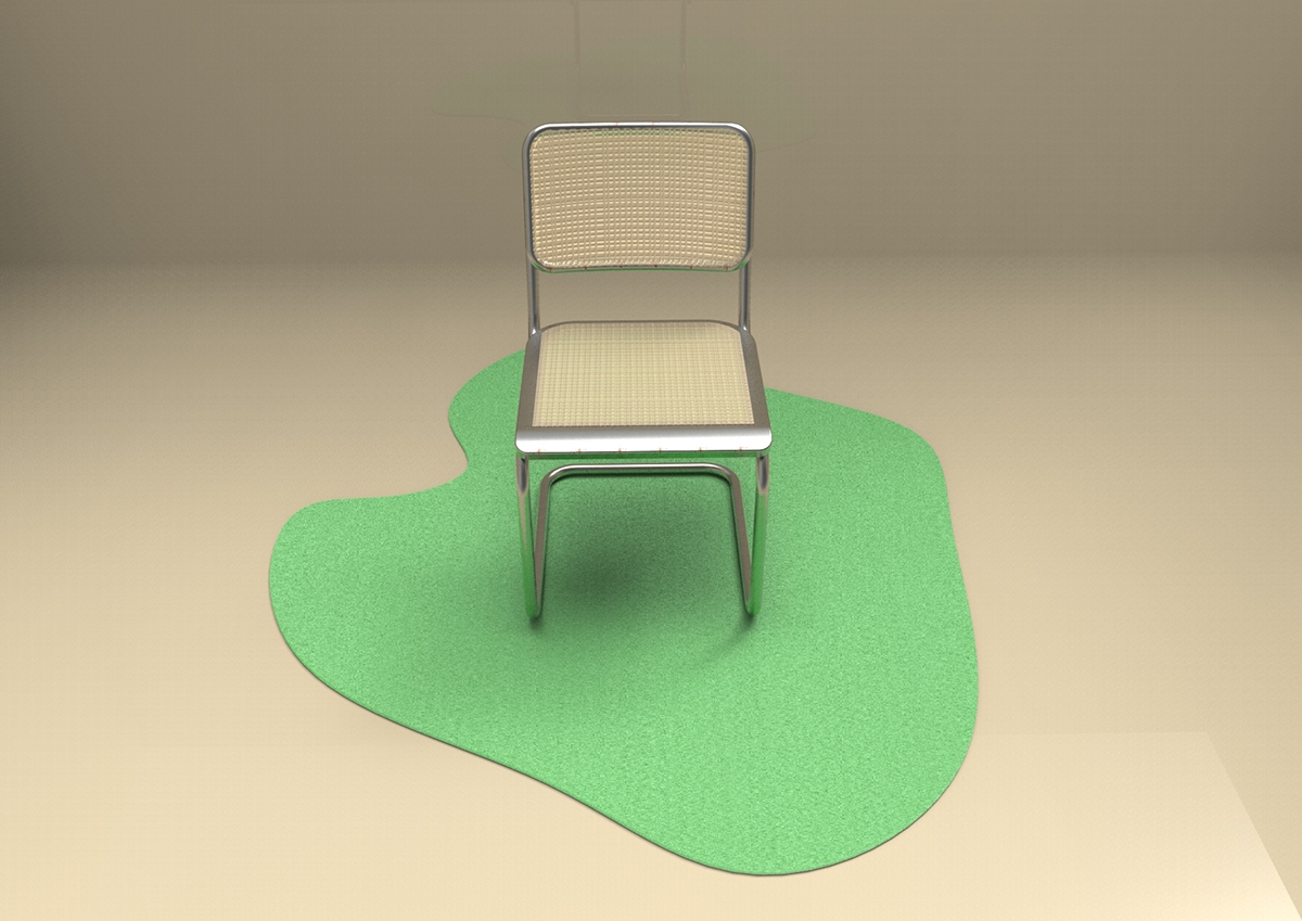 chair Marcel Breuer design Interior 3D graphics green carpet metal chair home Office stringing
