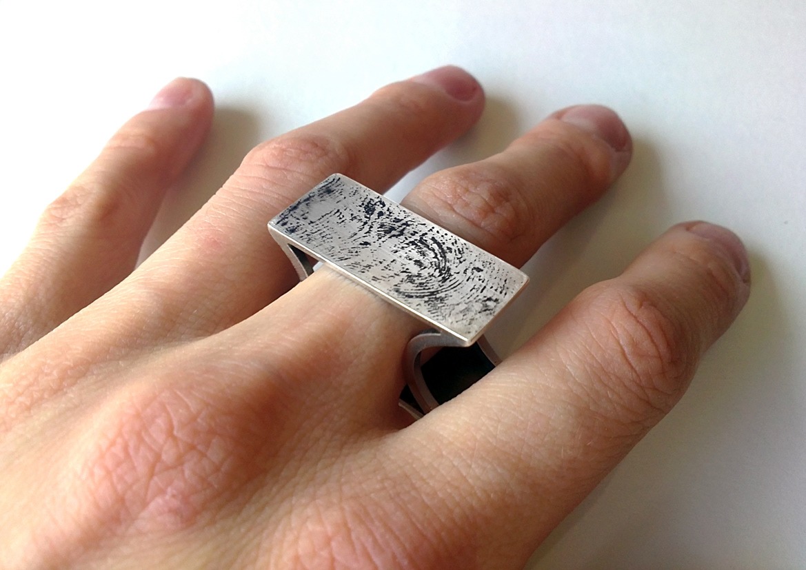 ring  silver print etched jewelry