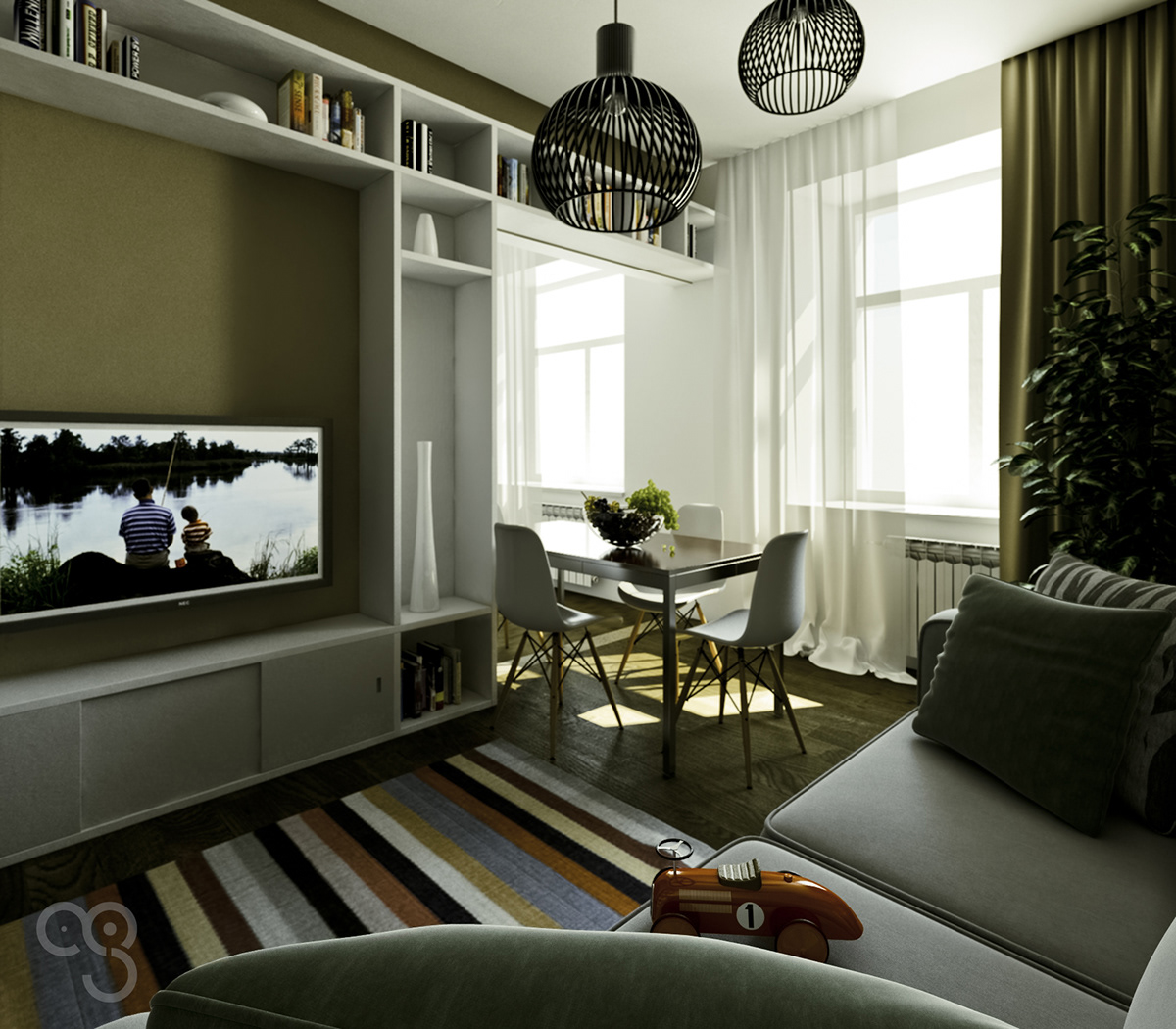 apartment Russia st.petersburg Interior design living 3D visualization Render vray 3ds