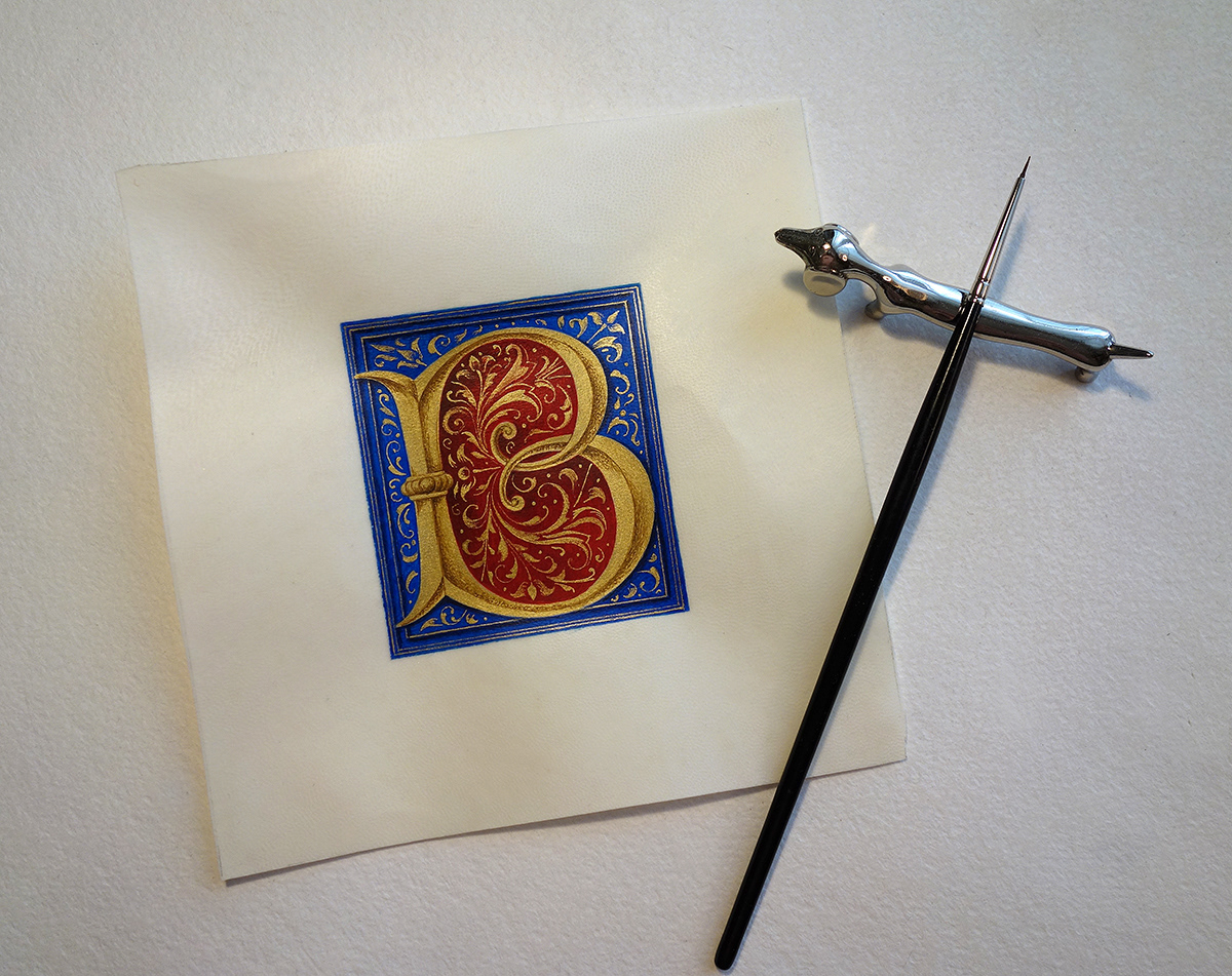 gold illumination initial letter manuscript Miniature parchment