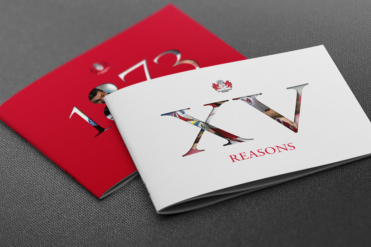 brochure red White Rugby gloucester die cut corporate