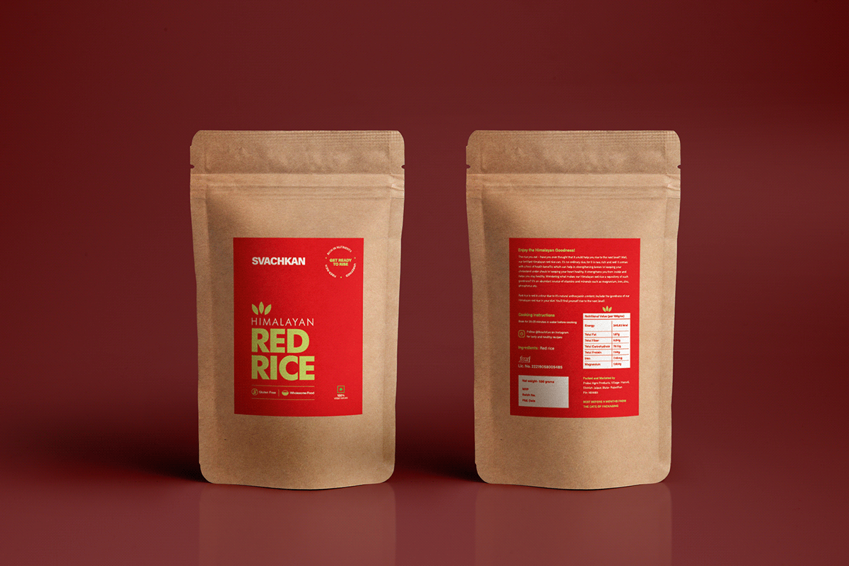 branding  label design Packaging packaging design Pouch Design  red rice packaging typography  