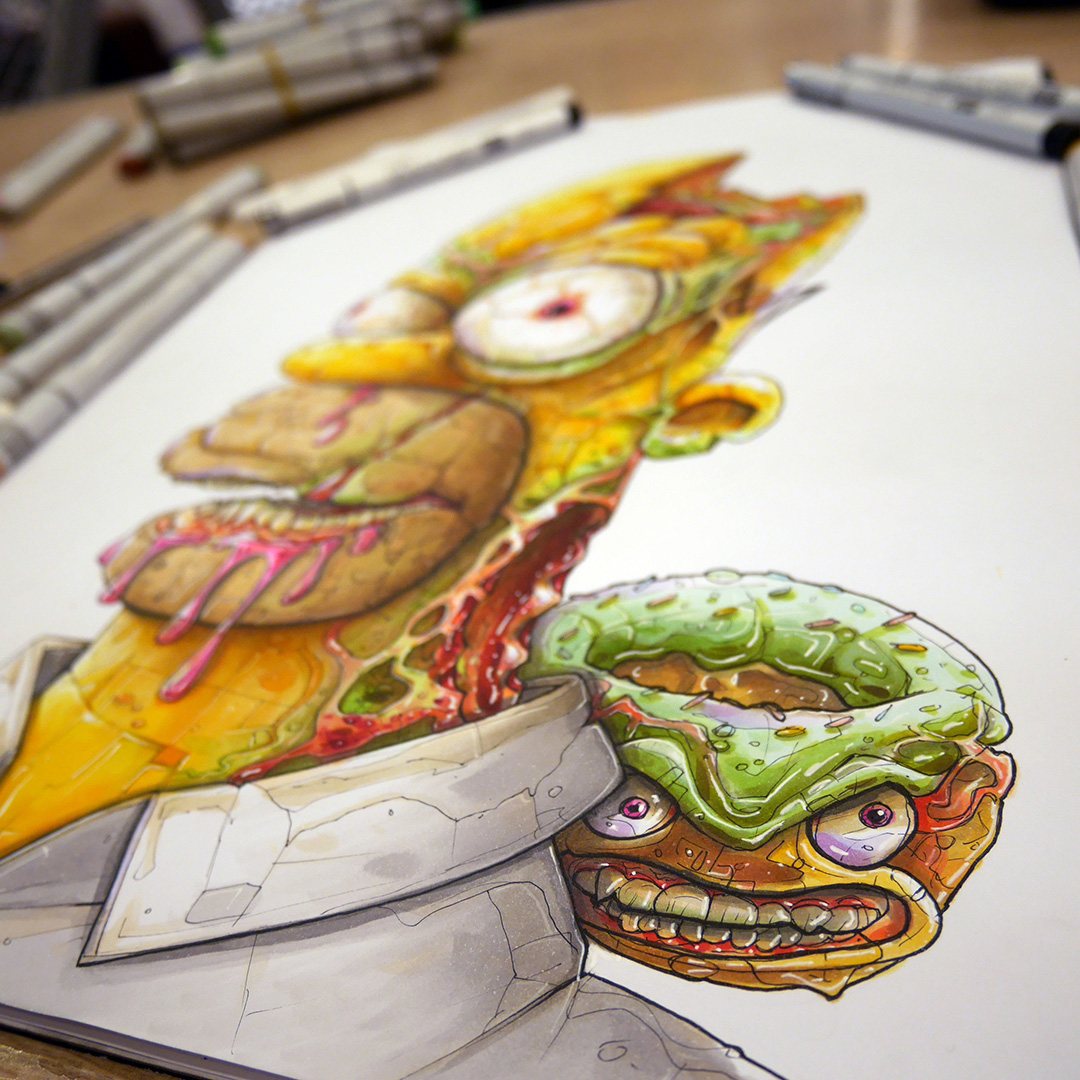 Homer simpsons donut zombie horror markers