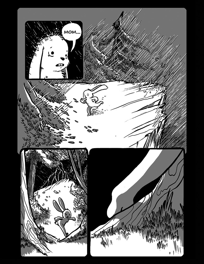 comic bunny water flood sad greyscale Sequential Arts cute short story
