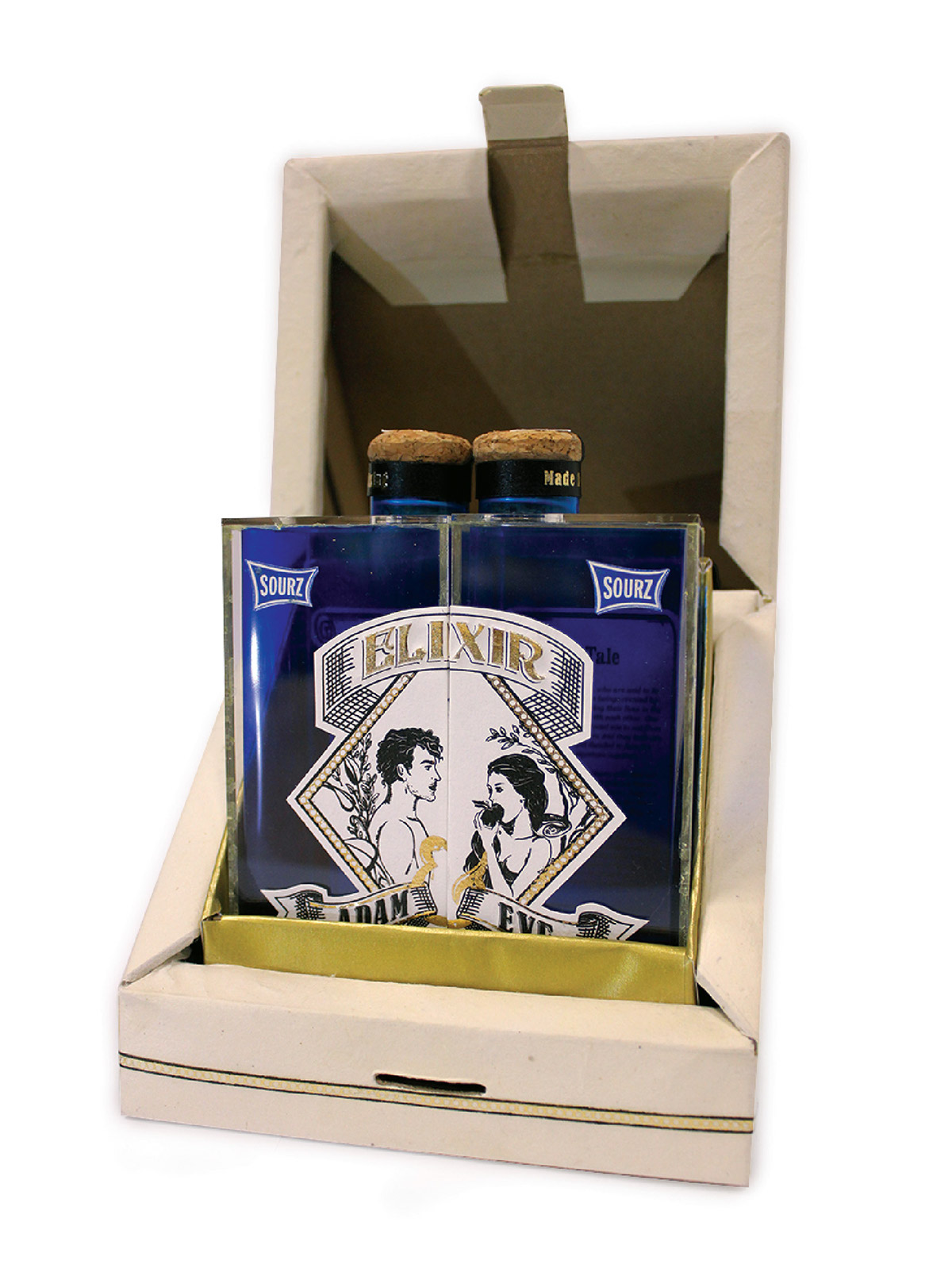 Sourz  bottle Label packaging design gold Adam Eve elixir