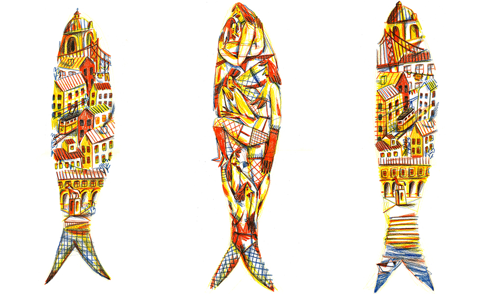 ILLUSTRATION  sardine sardinha Drawing  Lisbon lisboa color woman Character