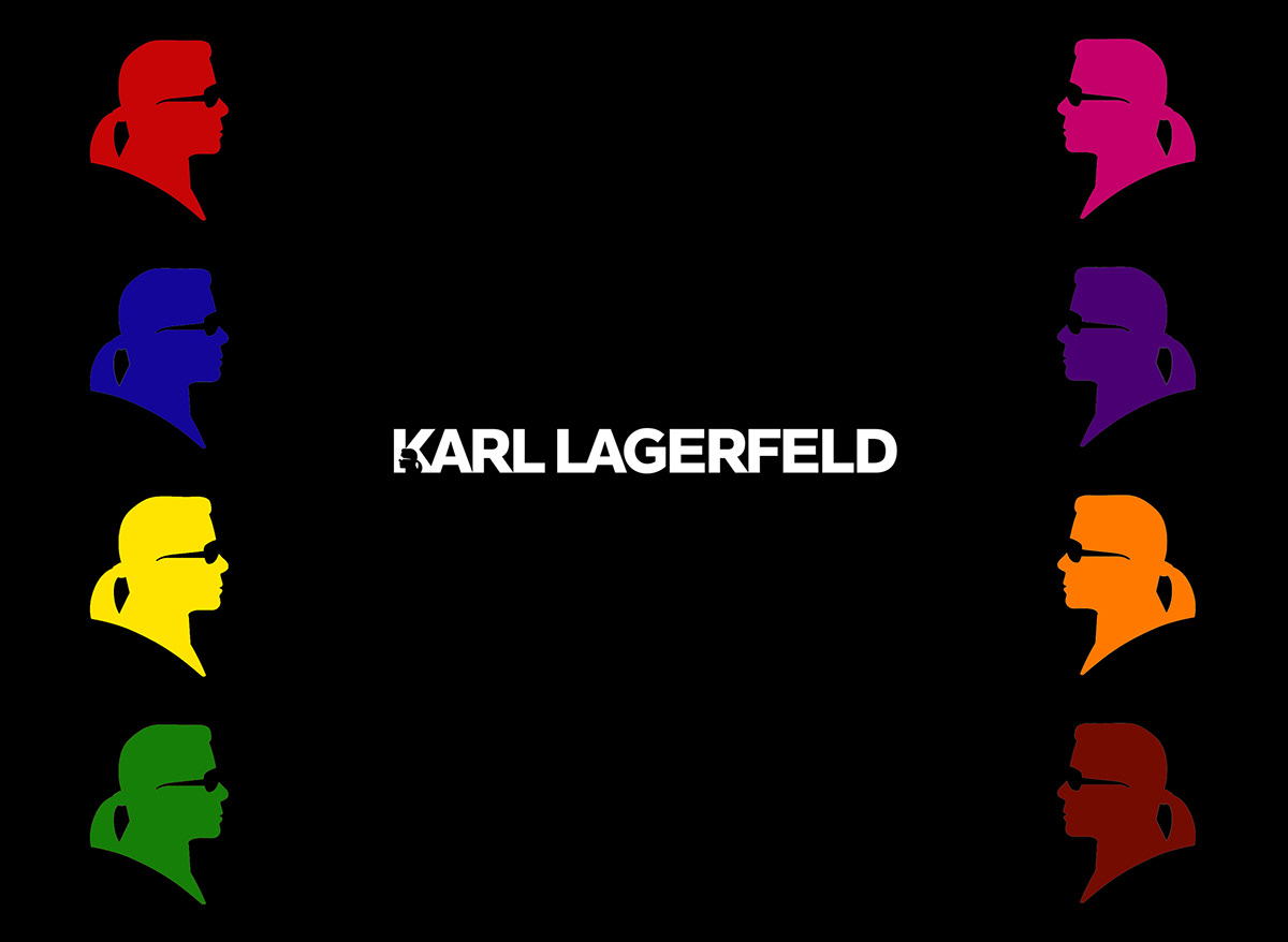 karl lagerfeld press wall logo color text collage letters