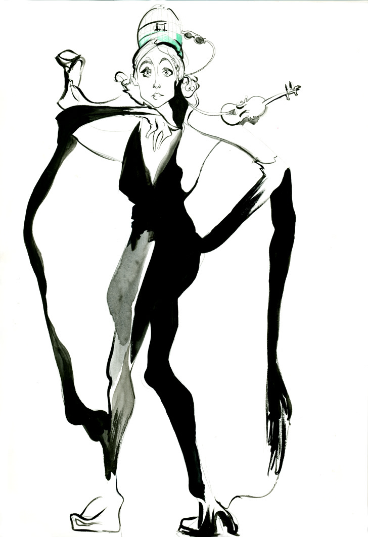 fashion illustration expressive fashion drawing Fashion image 1980s 80s ink 1980's Cartoony lineart guache