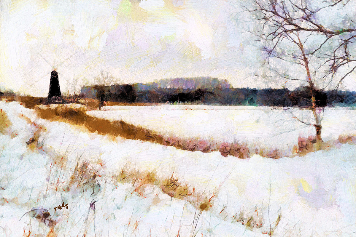art Landscape tradigital valzart snow Paintings winter seasons countryside norfolk broads windmills