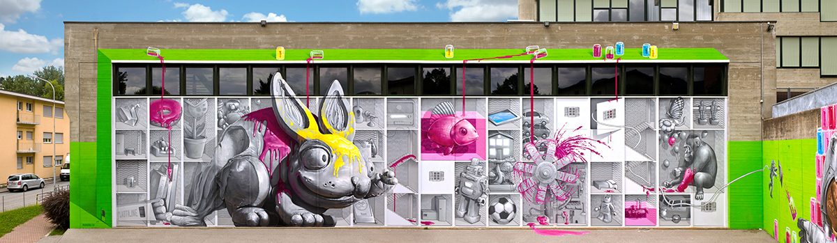 Adobe Portfolio nevercrew Switzerland  swiss wall Outdoor dolls house section lugano ticino  tessin art urban art spray lowbrow astronaut