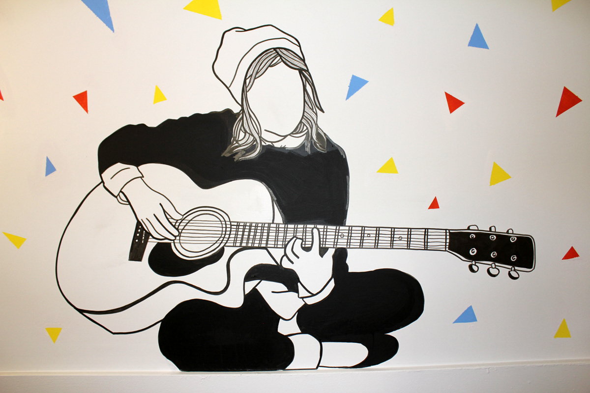 university of brighton Mural Stairwell  Guitar nina cosford trinagles Life-Sized  characters 