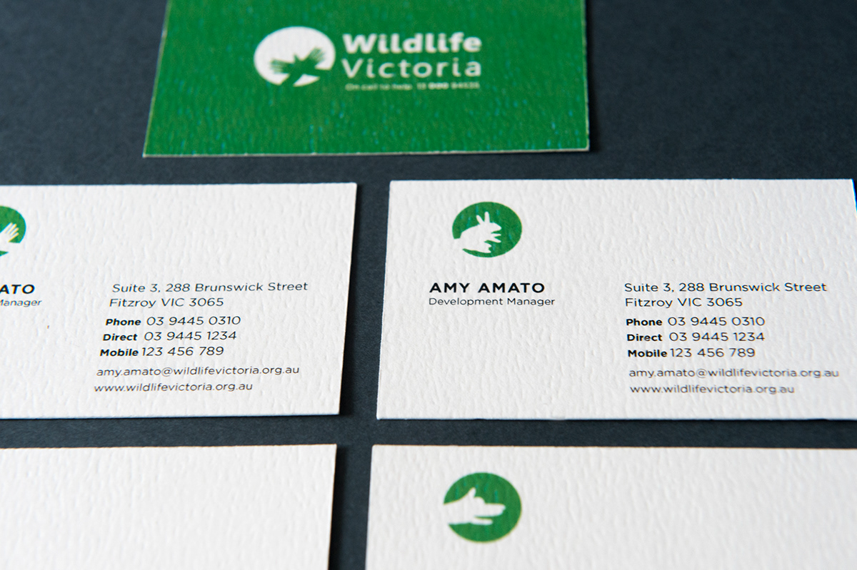 wildlife victoria identity logo Stationery green Web Business Cards texture paper