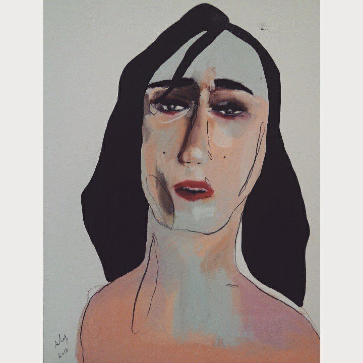oil pastel Lady girl emo sly colors canvas damsel