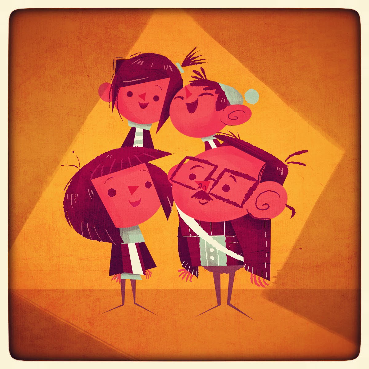 elita elkana stylized UPA cartoon family portrait photo cute mother father brother sister mom dad