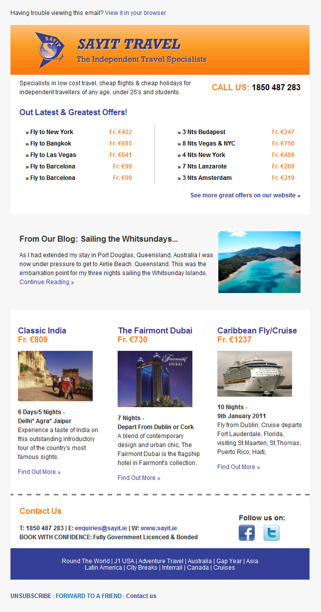 Travel Website email marketing cms development