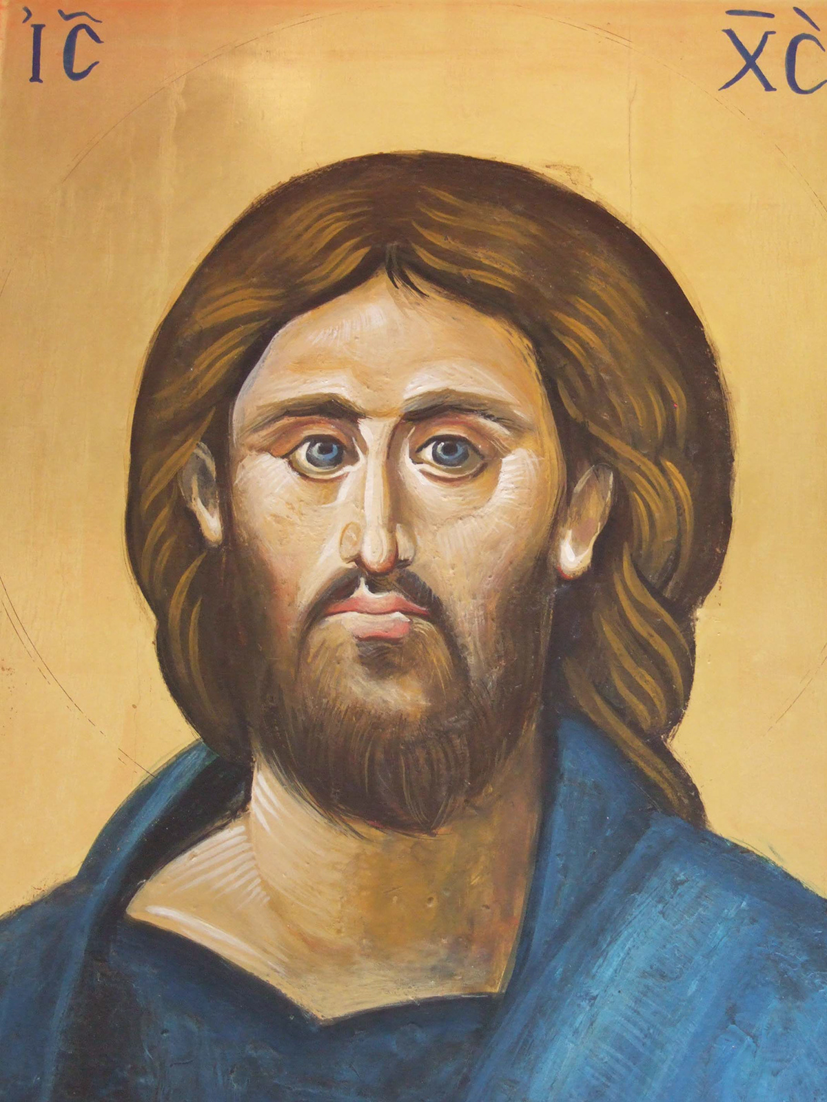encaustic painting hot wax painting byzantine art  polished gold jesus christ