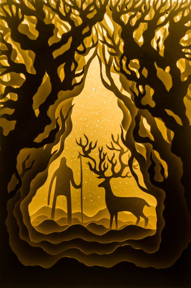 light box shadow box  papercut paperart coexist stag warrior forest