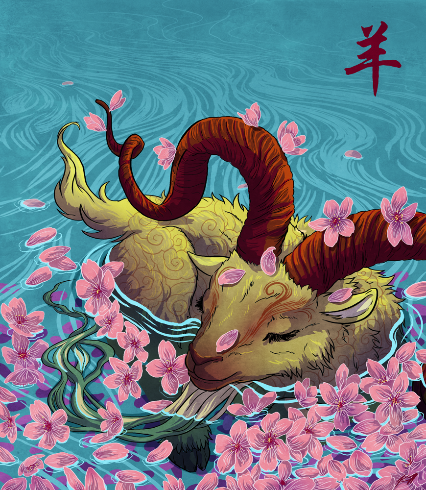 chinese new year animal goat ram lunar Folklore fairy tale sakura Flowers