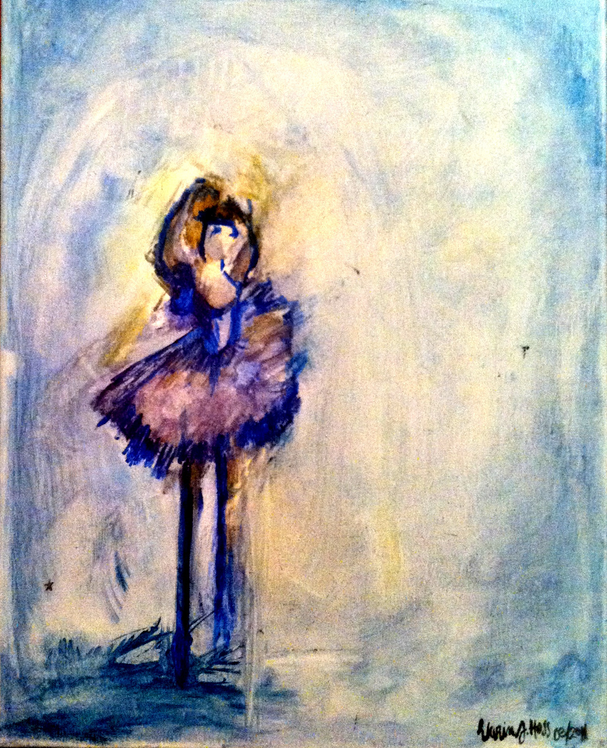 watercolor ballerina DANCE   solo spotlight pinks purples Princess portrait impressionist modern canvas