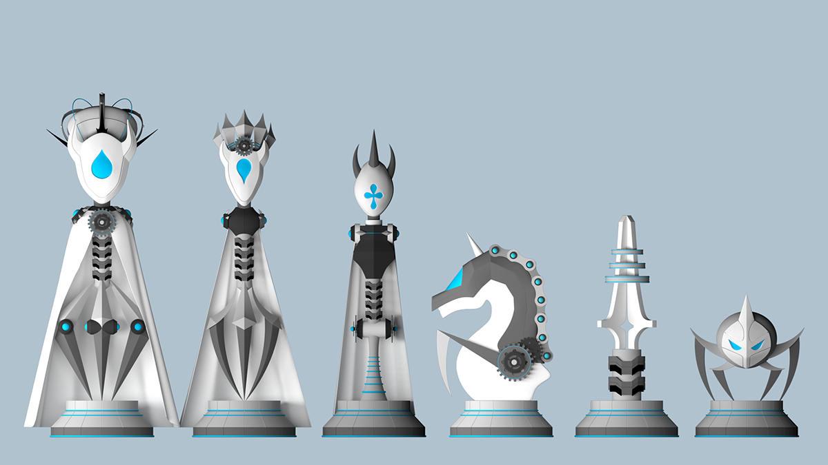 chess set 3ds max 3D 3d modeling concept futuristic sci-fi design concept design chess