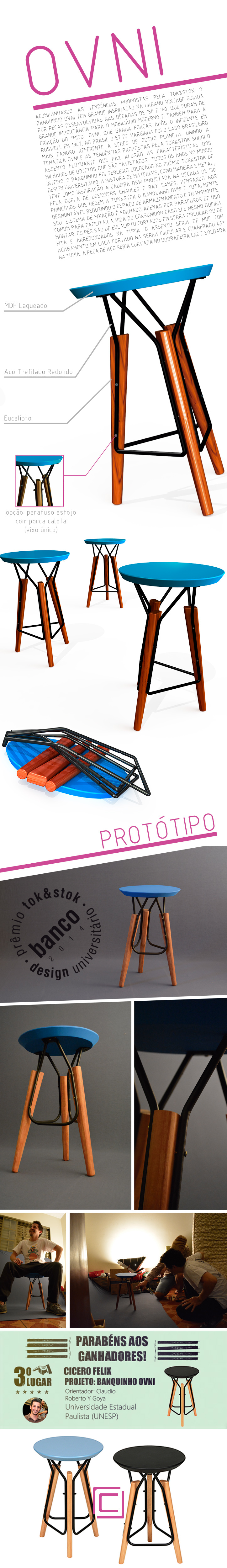 Banquinho premio Madeira wood metal stool Tok&Stok Design Universitário design furniture móvel