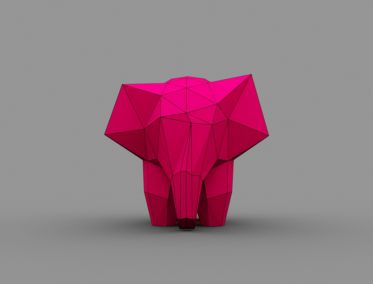 origami  pink rose elephant animal Animale UMO masada design deco toy 3D modeling