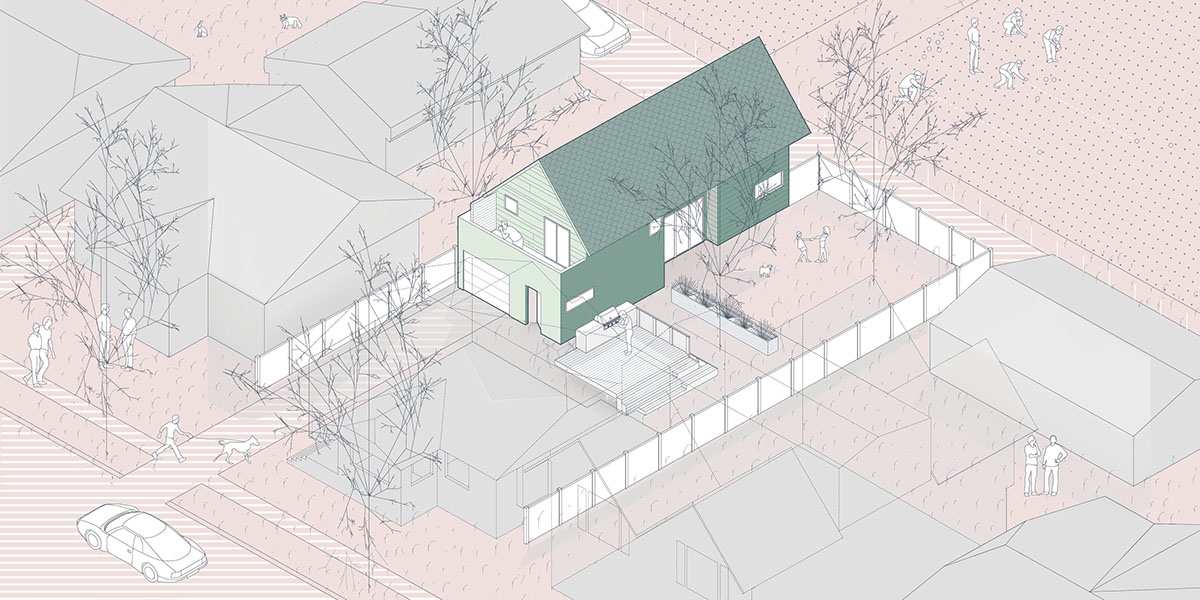 Adobe Portfolio laneway compact house garden axonometric construction tiny house backyard small