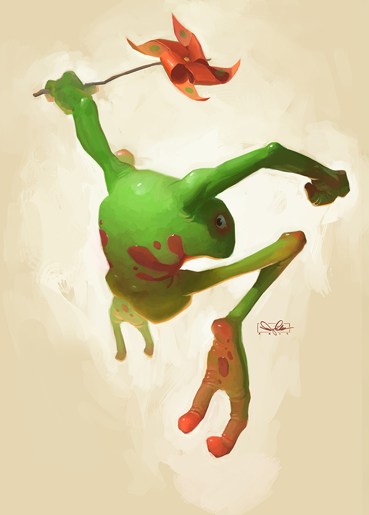 sergio chaves izerial frog toad jumping green orange pinwheel gesture animal creature