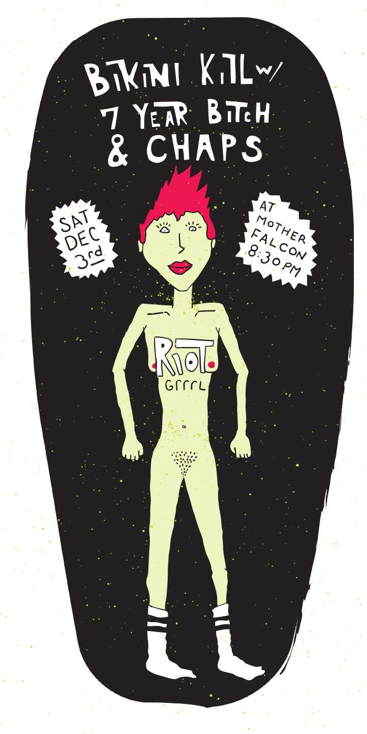 bikini kill punk punk rock gig poster poster band band poster girl Merch product design hand drawn Character Riot Grrrl