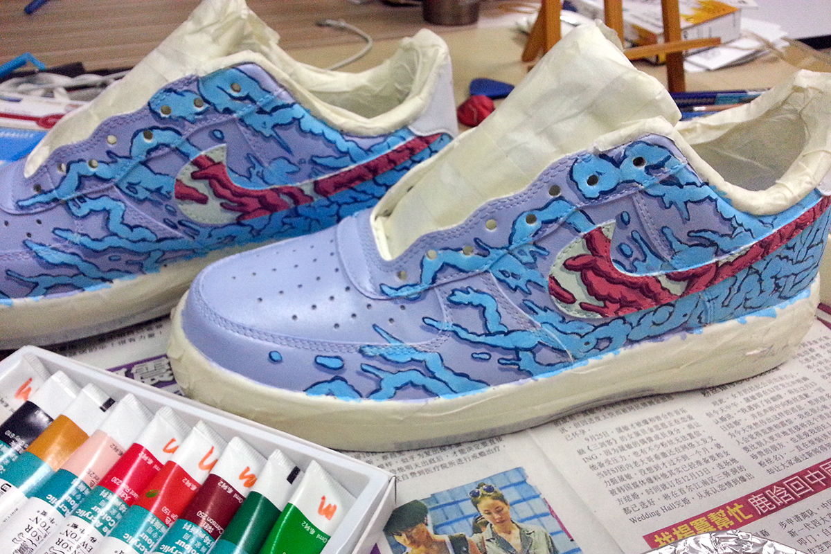Nike AF1 Theory Air Force Low Shoes Customise Design acrylic painting Malaysia Artist Designer May Ooi OcMay
